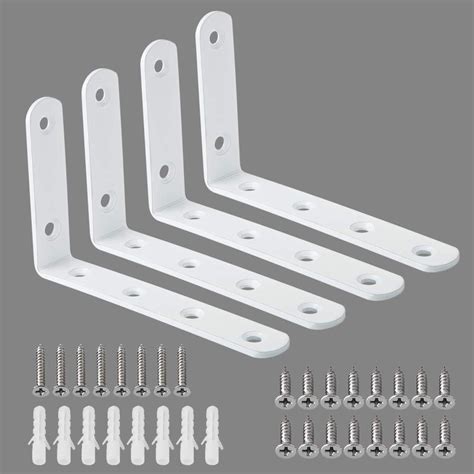 small white metal brackets|shelf fasteners.